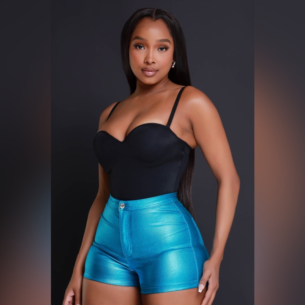 Blue Shinny Short Shorts